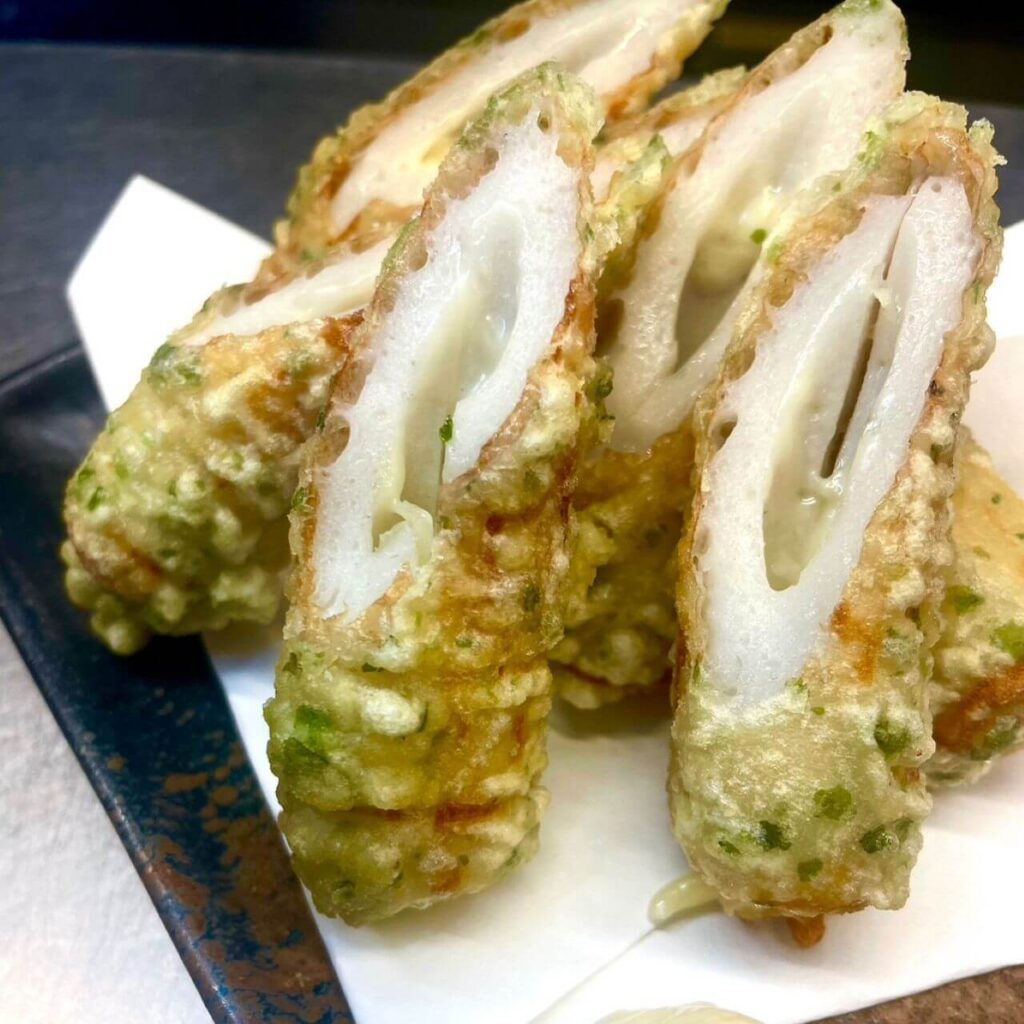 神栖市の居酒屋「めし呑み処 ラクロード」メニュー「チーズちくわ磯部揚げ」